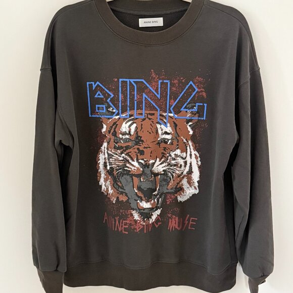 Like NEW - Anine Bing Branded Tiger Sweatshirt in Gray MEDIUM - Picture 1 of 4